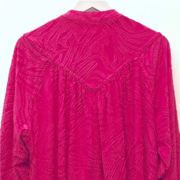 Free People Can't Stop Dreaming Oversized Sz XS Vibrant Pink Textured Blouse - Picture 9 of 11